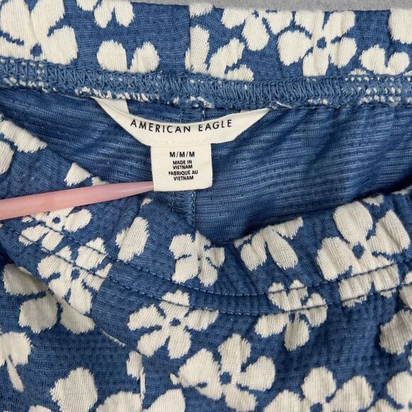 American Eagle Pants Womens Medium Blue White Floral Flare Retro Boho 90s Y2K - Picture 4 of 15